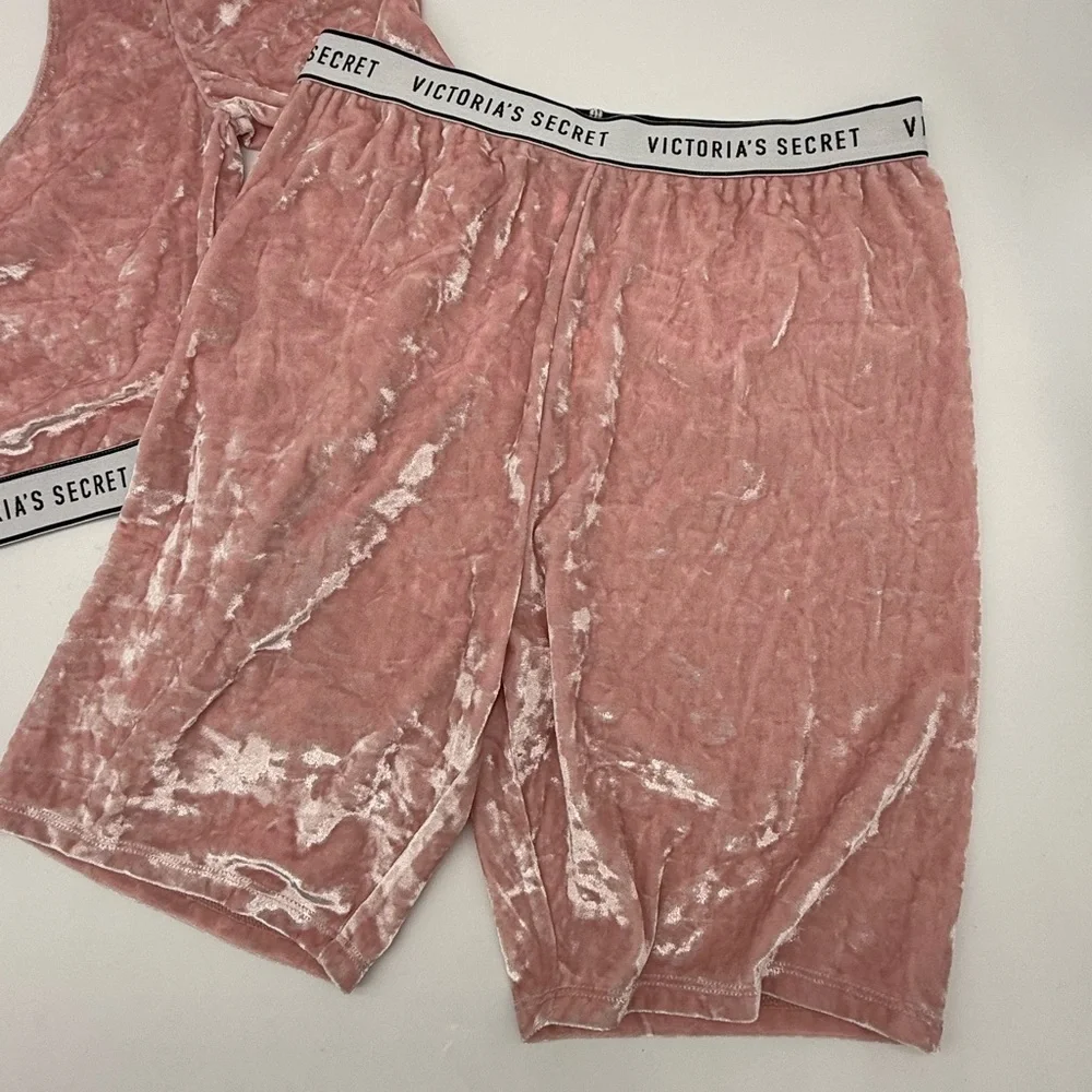 Victorias Secret Top Shorts Womens Pink Crushed Velvet Crop Sleep Set🩷BNWT🩷 - Picture 6 of 16